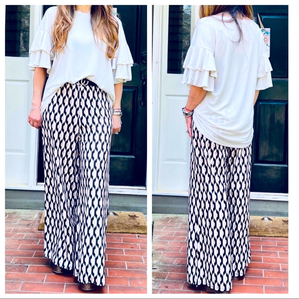 Made in Italy Retro Chic Print wide Leg Pants - Picture 2 of 10